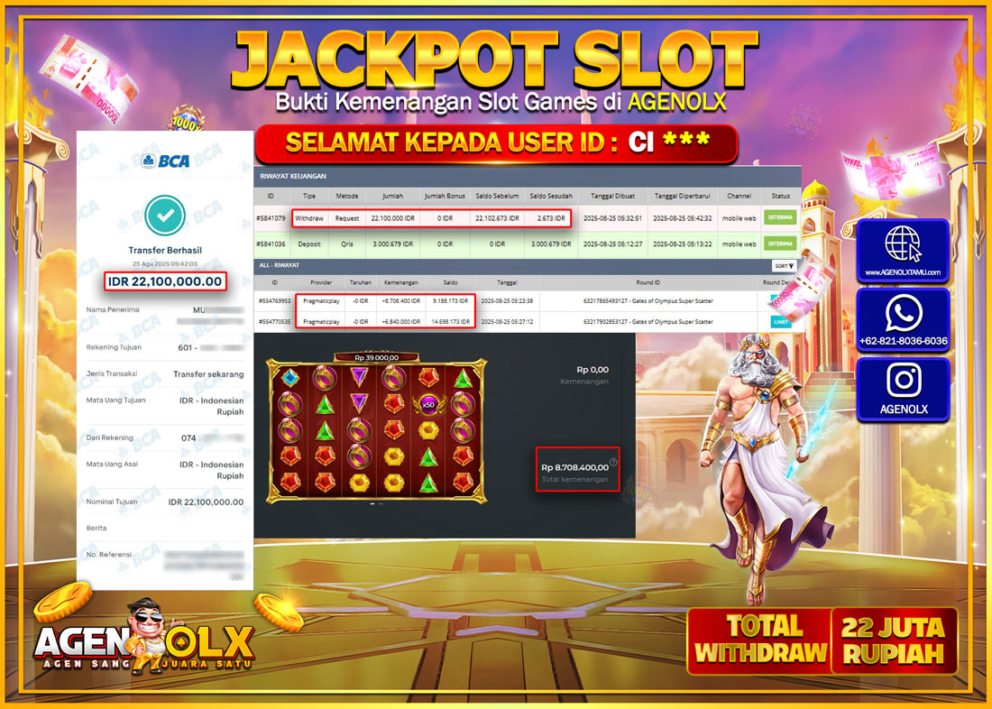 AGENOLX JACKPOT SLOT Rp 22,100,000,- LUNAS