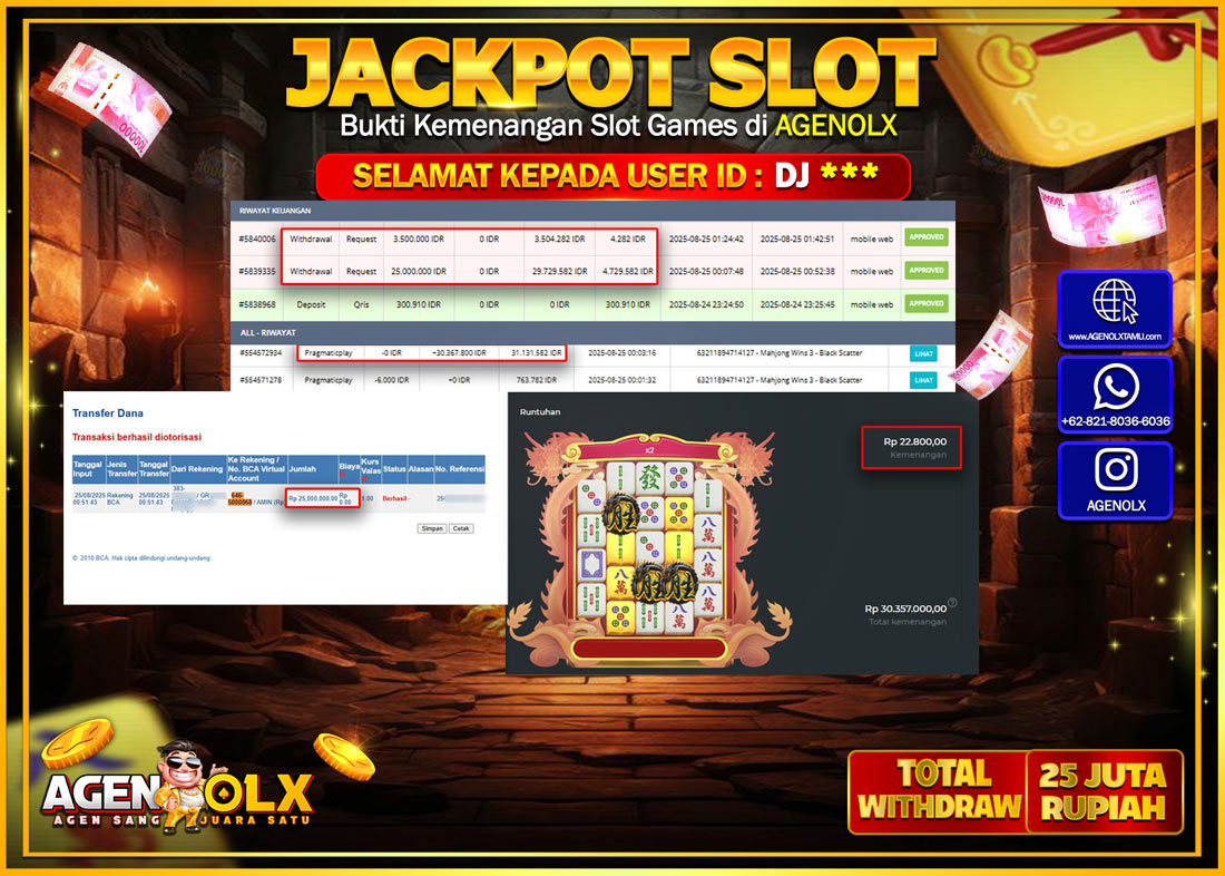 AGENOLX JACKPOT SLOT Rp 25,000,000,- LUNAS